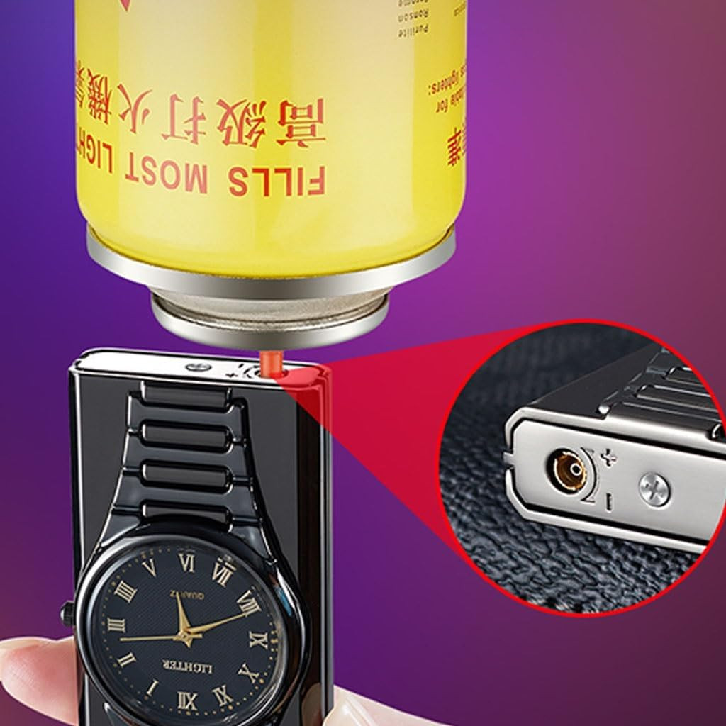 Briquet à cadran à quartz briquet coupe-vent à flamme droite rouge – briquet torche rechargeable