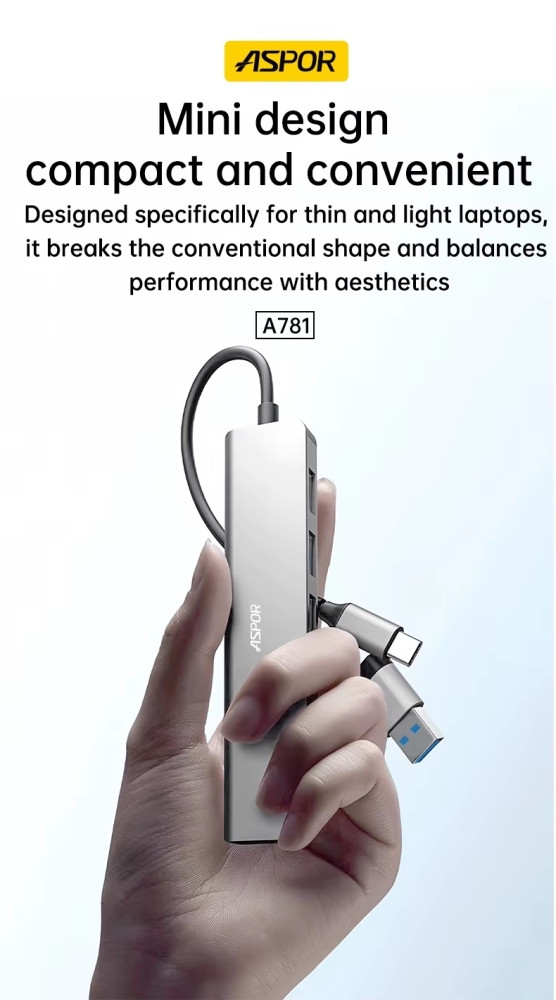 Hub USB 7-en-1 ASPOR A781 – Adaptateur USB-C & USB-A avec 7 ports USB 3.0