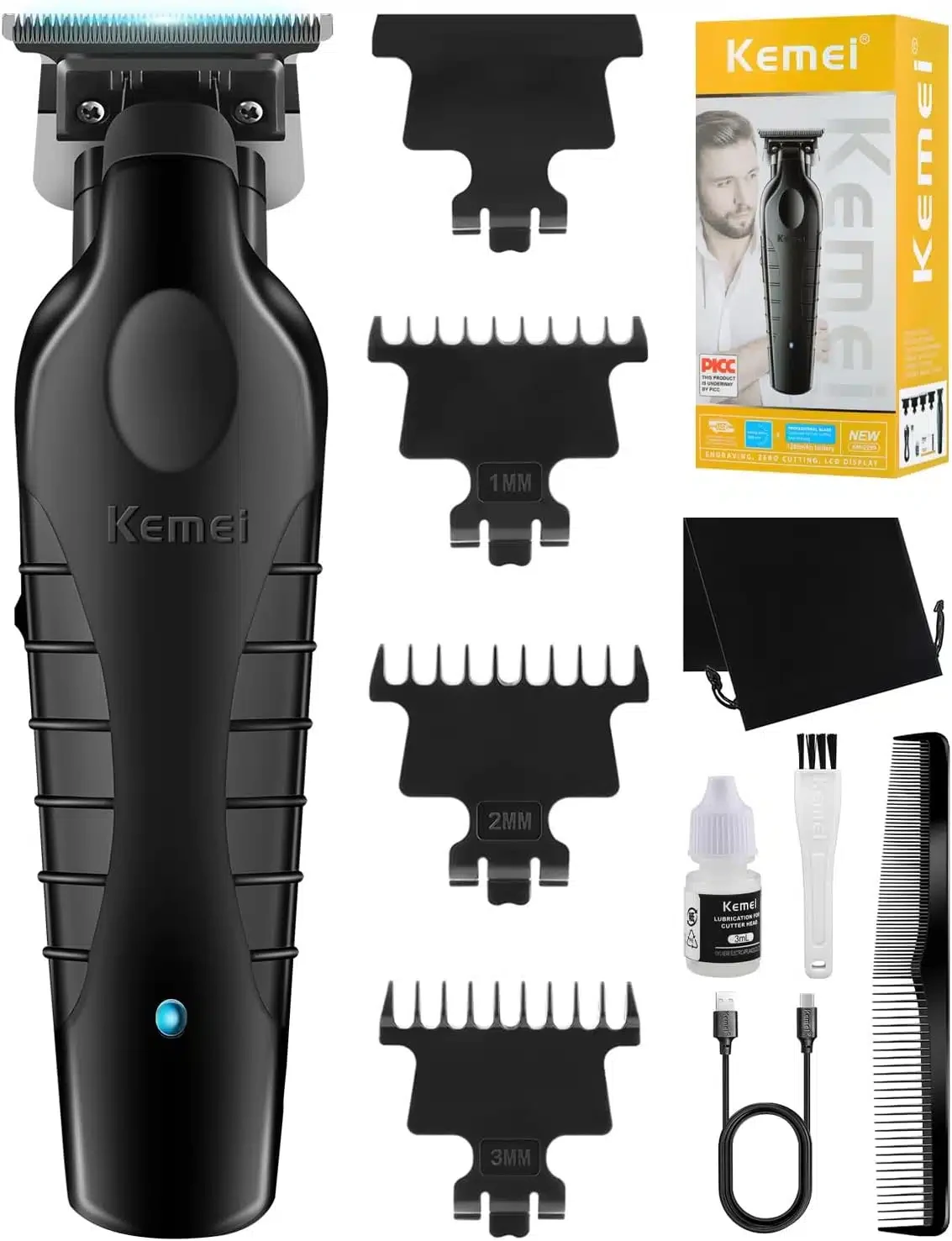 tondeuse à cheveux et de barbier professionnelle sans fil à forte puissance de barbier , 0 mm, découpe et finition, sans fil rechargeable km-2299