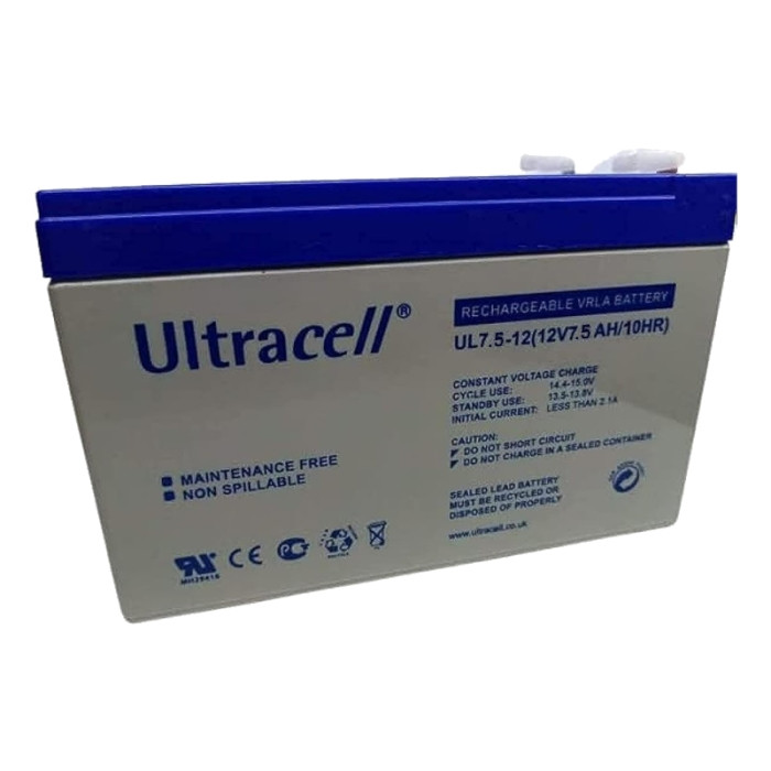 Batterie Plomb-Acide Ultracell UL7.5-12 12V 7,5Ah Sans Entretien Pour ASI, Sécurité Et Éclairage De Secours