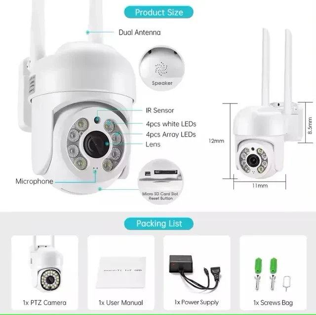 Caméra de surveillance dôme extérieure PTZ 360° IP Wifi 2MP