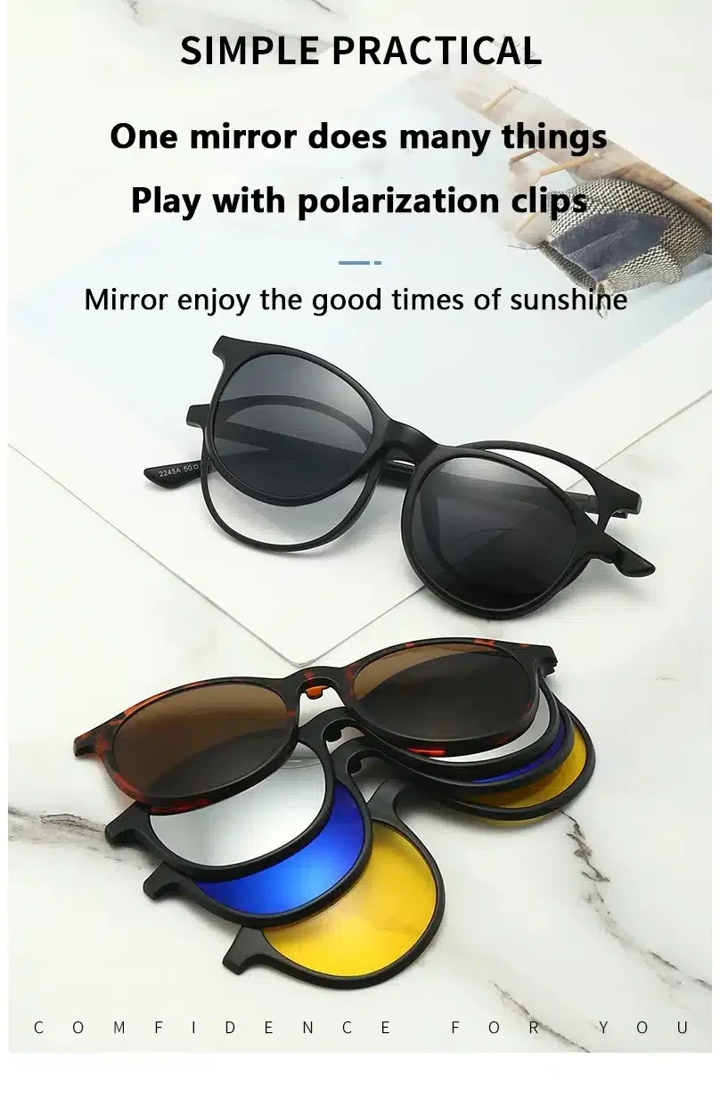 Monture de lunettes de soleil 6 en 1 pour hommes et femmes, Clip magnétique optique polarisé REF 2245A