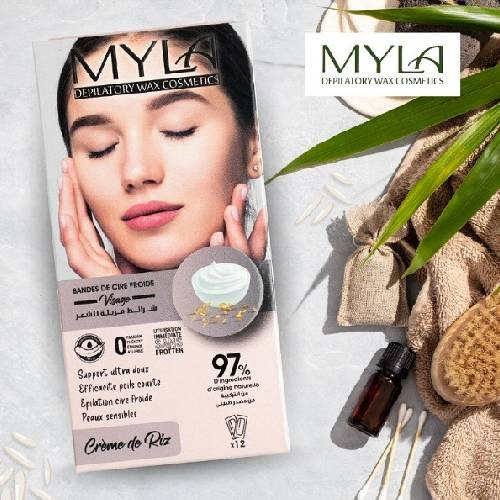 Bandes de cire froide visage MYLA – Crème de riz – 12 bandes