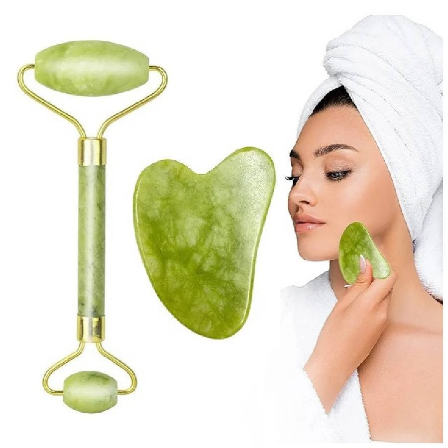 Set de massage rouleau de jade et Gua Sha