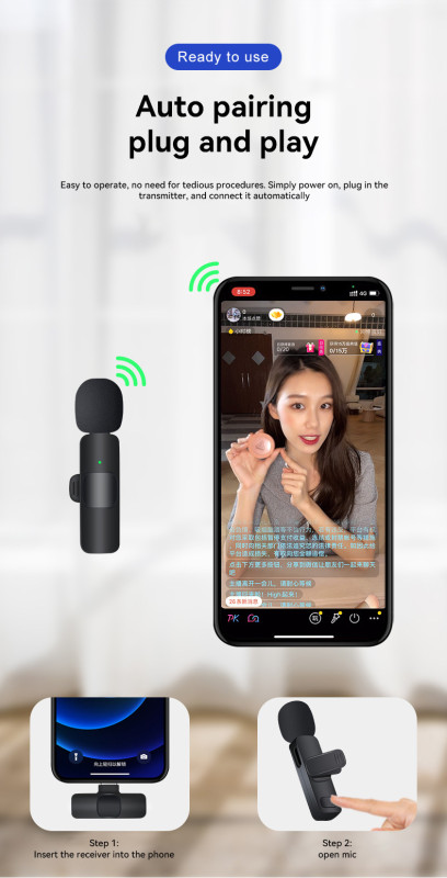 Mini Microphone Lavalier à Transmission sans fil Portable K8, enregistrement Audio et vidéo, réduction intelligente du bruit, diffusion en direct