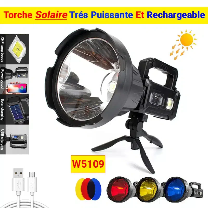 Lampe De Poche Rechargeable À 4 Led, Projecteur Puissant Pour La Pêche, Le Camping Et La Chasse