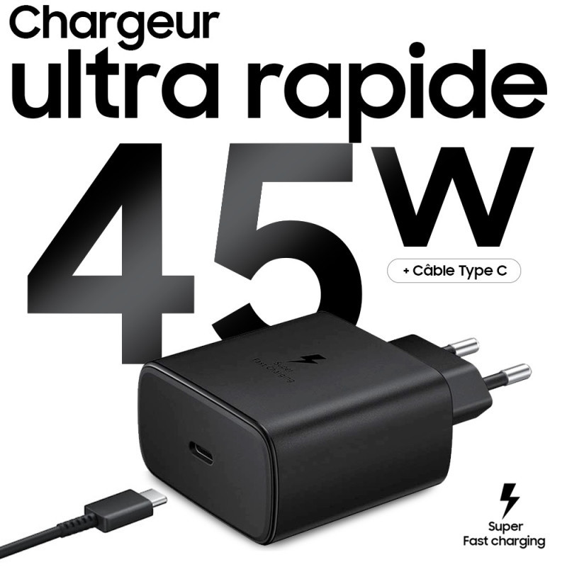 Chargeur ultra rapide 45W avec câble Type-C