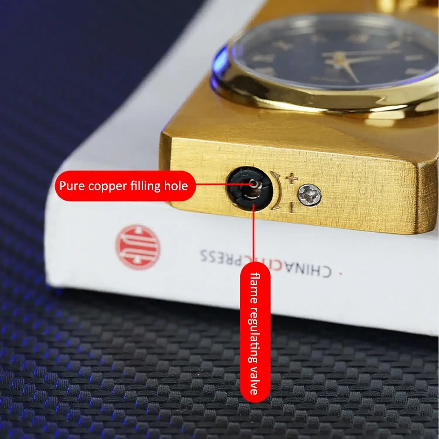 Briquet Montre portable coupe-vent, briquet à deux flammes, collection cadeau pour homme (noir)