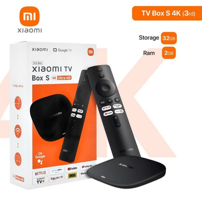 Box Android Xiaomi TV Box S 3ᵉ Génération 4K UHD – Smart TV Android, Dolby Vision et Atmos, Wi-Fi 6, Chromecast Intégré, Télécommande Vocale