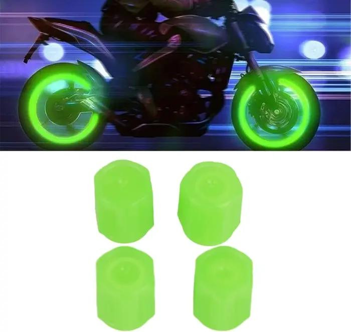 Lot De 4 Bouchons De Valve De Pneu Verts Lumineux Et Fluorescents Pour Voiture, Moto Et Vélo