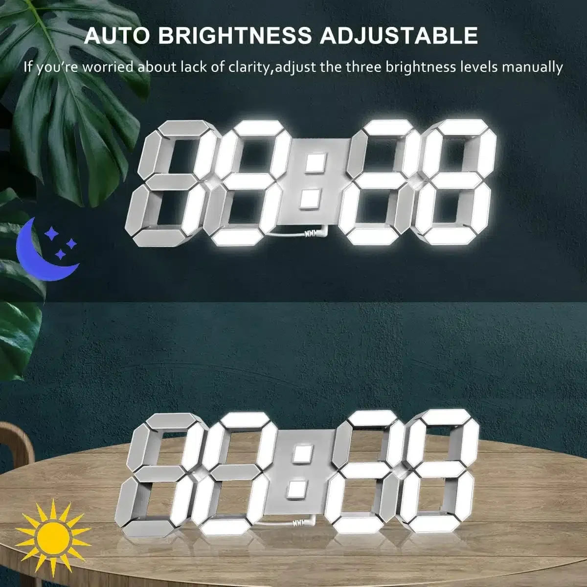 Réveil numérique LED , 3D pour Bureau, Mur – Chambre à Coucher, Salon – Température, télécommande