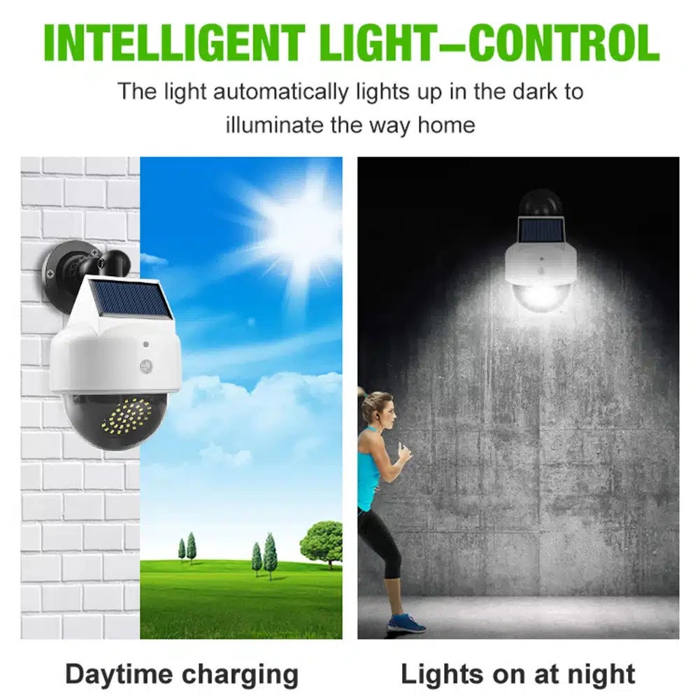 Lampe de surveillance solaire 40 + 1led pour jardin, 3 Modes, fausse caméra, capteur d’induction, projecteur étanche pour cour extérieure