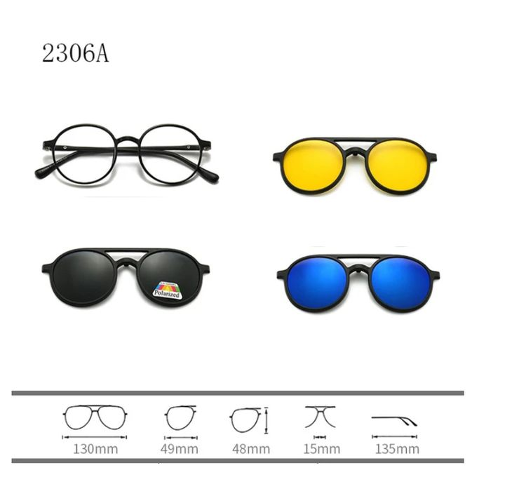 Lunettes de soleil à clip polarisées rondes vintage pour hommes et femmes, lunettes à clips magnétiques, monture optique, lunettes de vision nocturne