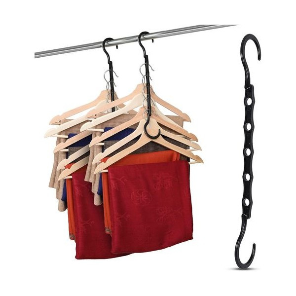 10 Cintres magiques en plastique pour économiser de l’espace – Robustes et minces-Noir