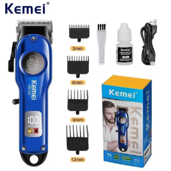 Tondeuse à cheveux sans fil rechargeable à affichage LED KM-234 bleu