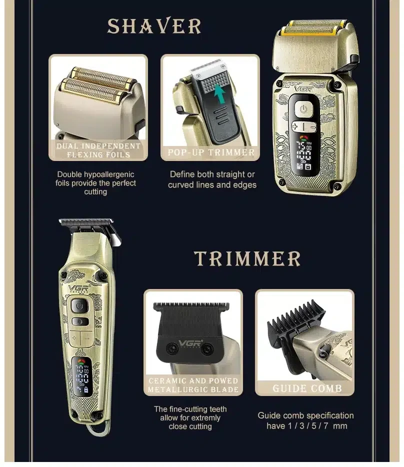 Tondeuse à cheveux professionnel avec boîtier en métal – LED