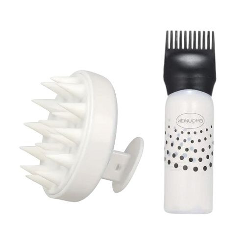 Kit 2en1 : Bouteille Applicateur d'Huile & Brosse pour Cheveux