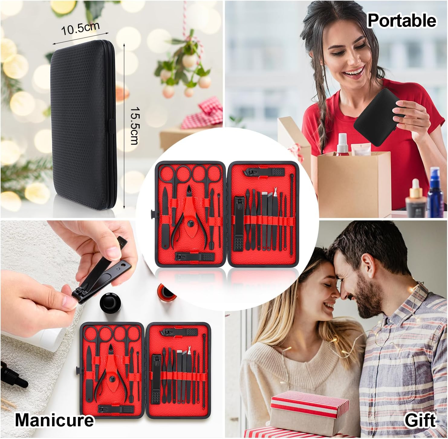 Kit Manucre Pedicure, 18pcs Ensemble de Coupe-Ongles Professionnel, Coupe-Cuticule en Acier Inoxydable, Kit de Manucure de Pédicure avec Boîte de Voyage et Maison Exquise