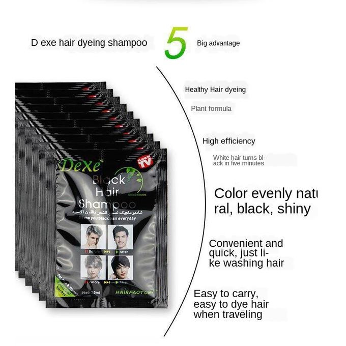 Dexe Pack de 10 sachets shampoings colorants pour cheveux noirs – En 5 minutes