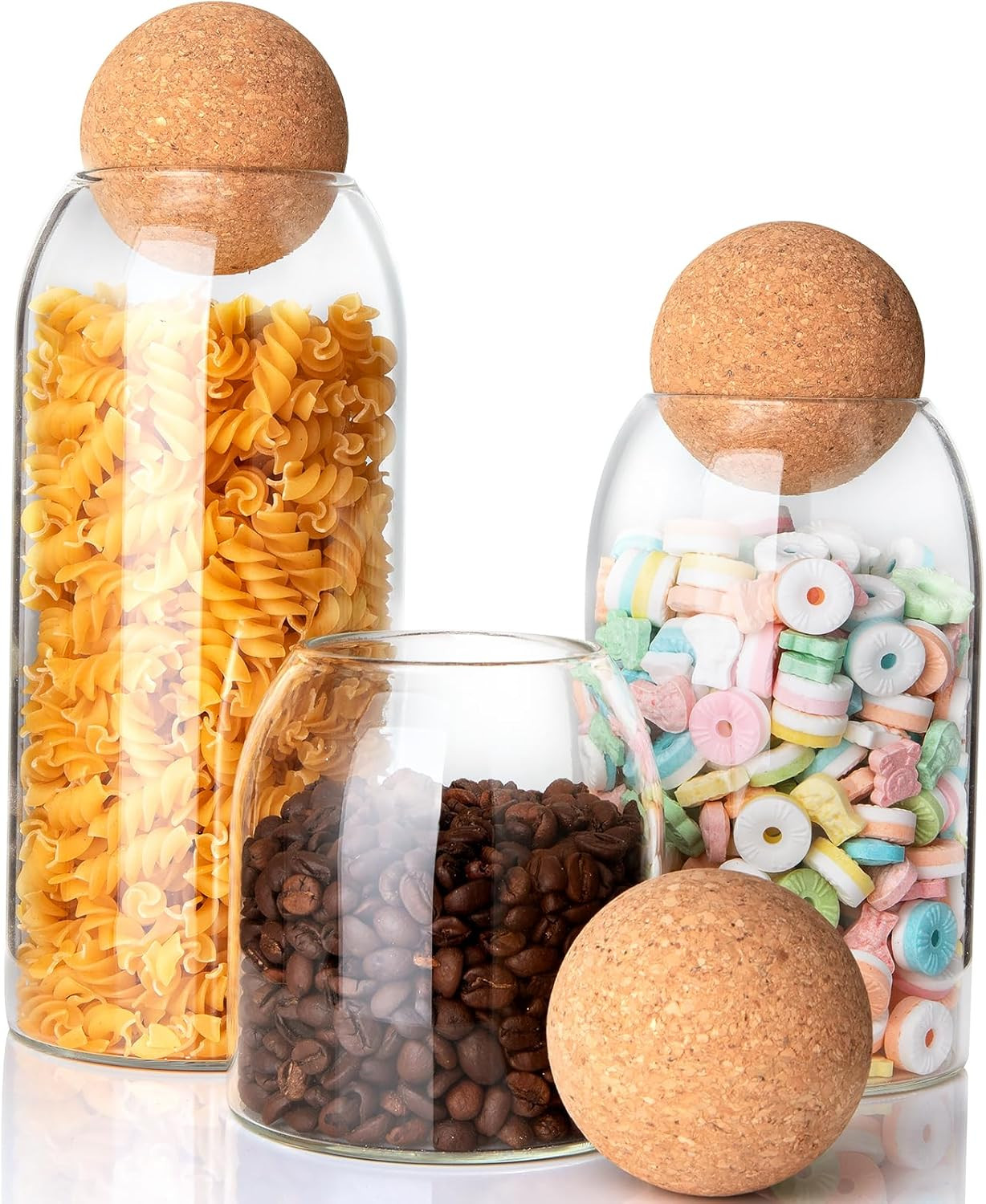 Lot de 3 Boites Alimentaire de Rangement Cuisine boule de verre sans plomb transparent réservoir Thé – Fruit- Céréale