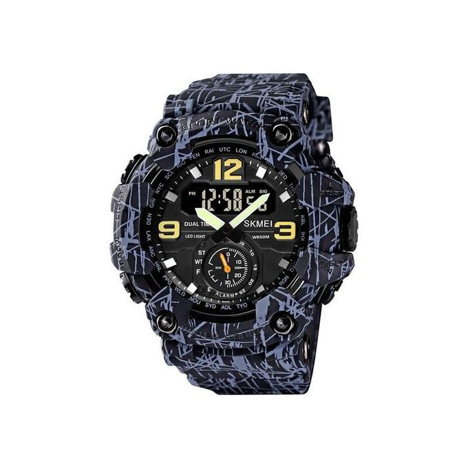 Montre Pour Homme-Numérique – Analogique -Étanche -Multifonction – Noir/Bleu