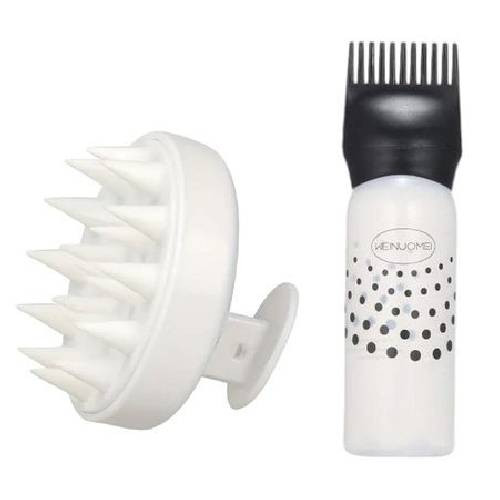 Kit 2-en-1 : bouteille applicateur d’huile & brosse cheveux