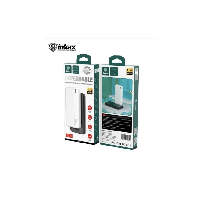 Power Bank LED 10000mAh 2 sorties USB 2.1A Blanc