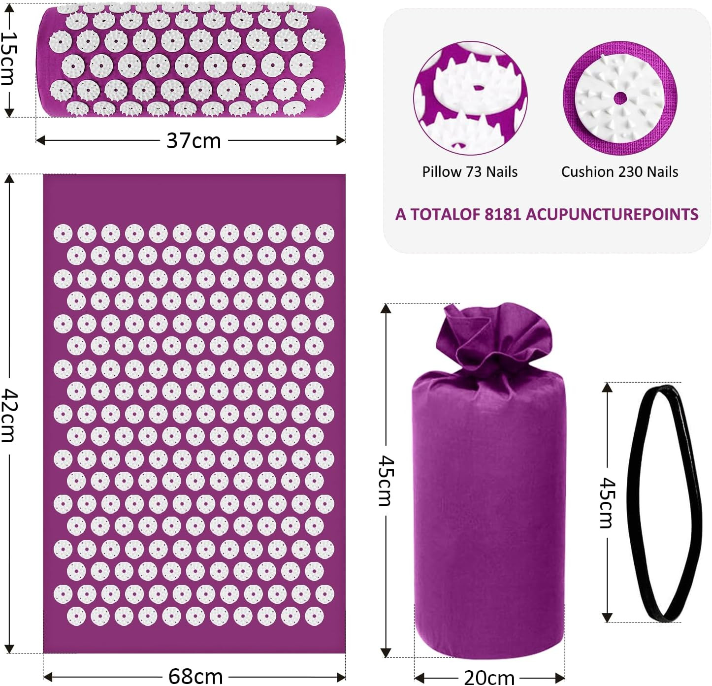 Tapis Acupression, Kit D’acupression pour le Cou et le Dos, Tapis de Fleurs Acupression pour Une Détente et un Massage Bienfaisants (Violet)