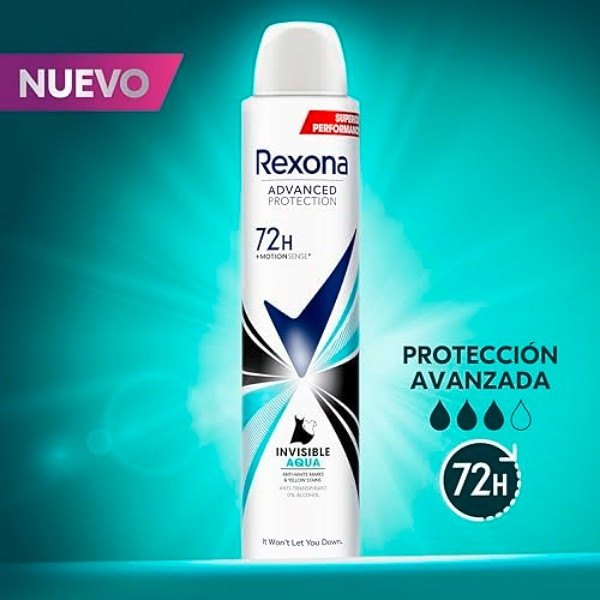 Rexona Déodorant Aérosol Invisible Aqua 72h Femme 200 ml