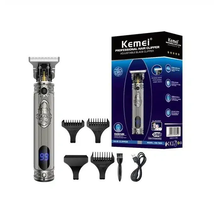 Kemei Tondeuse A Cheveux Finition 0 Mm – 1200 Mah – 700 H Puissance 10 W – Lcd – Silver