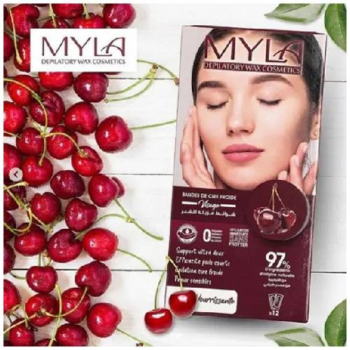 Bandes de cire froide visage MYLA – Cerise – 12 bandes
