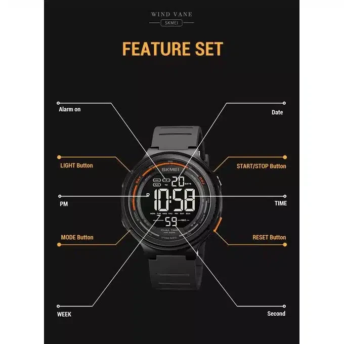 Montre Homme REF 1841 – Numérique – Étanche 5Atm -Multifonction – Noir