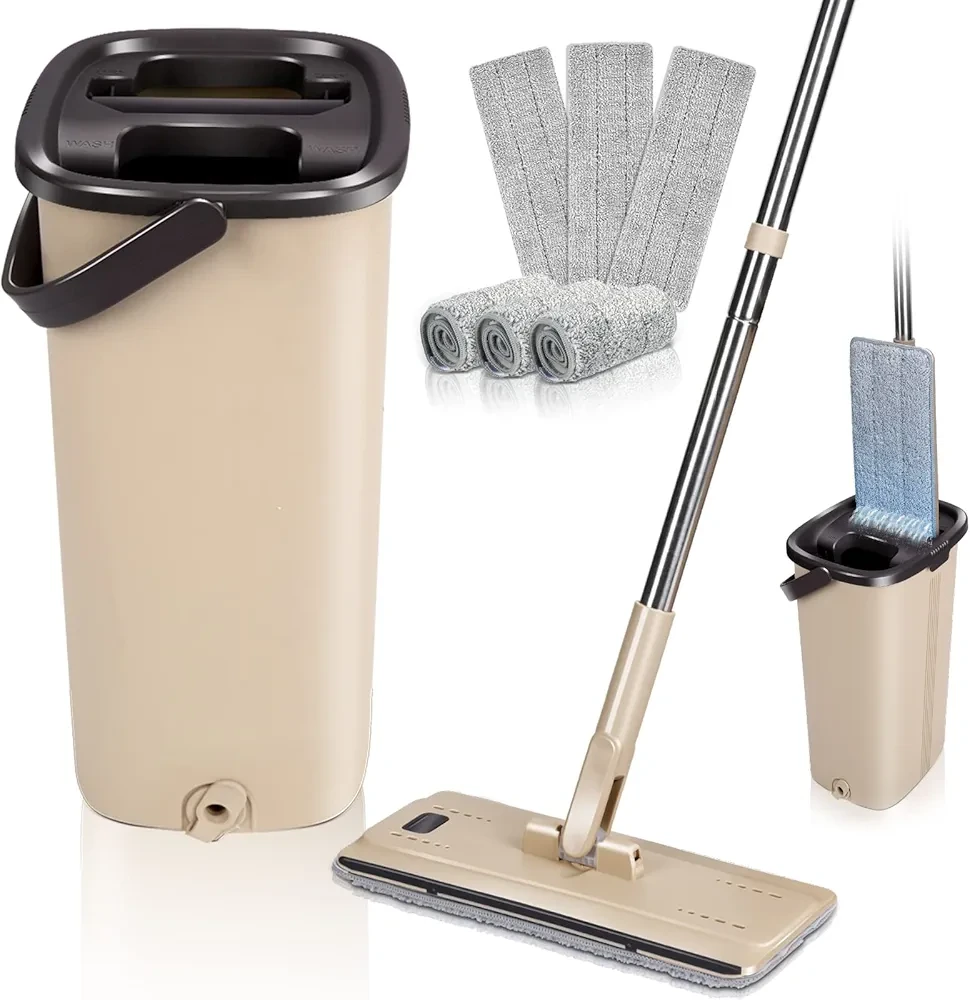 Balai serpillière avec seau + 4 Serpillière en microfibre