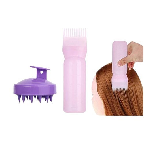 Kit 2en1 : Bouteille Applicateur d'Huile & Brosse pour Cheveux