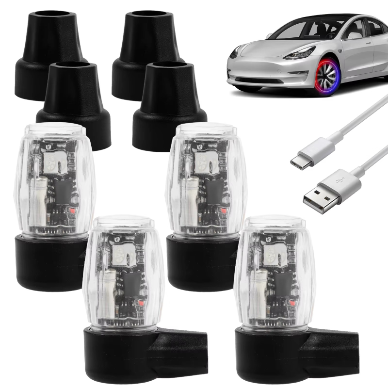 Bouchons de Valve de pneu lumineux, 4 pièces, lumières de décoration LED, 6 Modes d'éclairage,