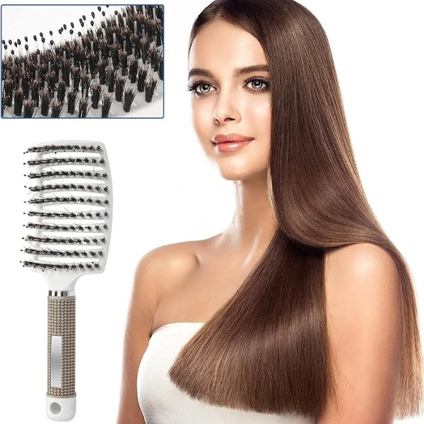 Brosse à Cheveux Poils de Sanglier & Nylon – Antistatique & Massage Cuir Chevelu