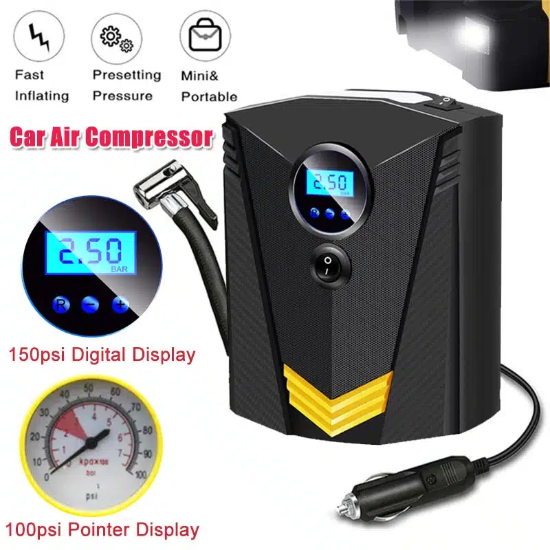 Gonfleur de pneu numérique DC 12 volts pompe de compresseur d’air Portable de voiture 150 PSI compresseur d’air de voiture pour Auto voiture motos vélos
