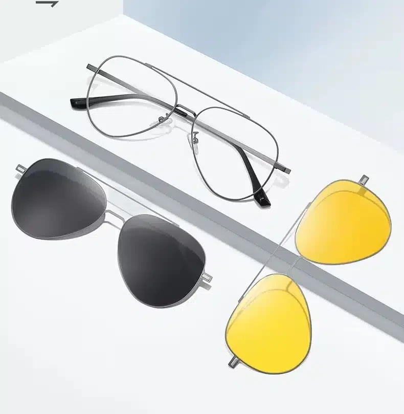 Lunette Métal de Luxe ,Tendance doubles avec clip magnétique Aviator avec Etui pour hommes et femmes
