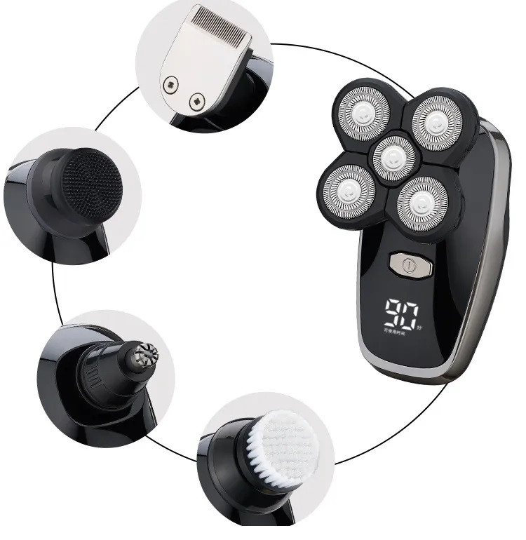 Rasoir électrique pour homme, IPX7 étanche Rasoir rotatif,4D flottant 5 têtes de rasage Daling DL9241