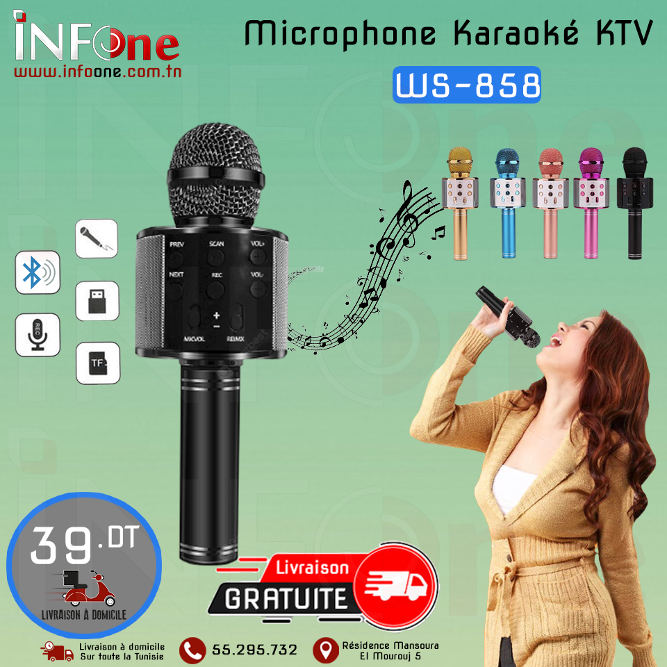 Microphone Karaoké avec Haut Parleur USB Noir