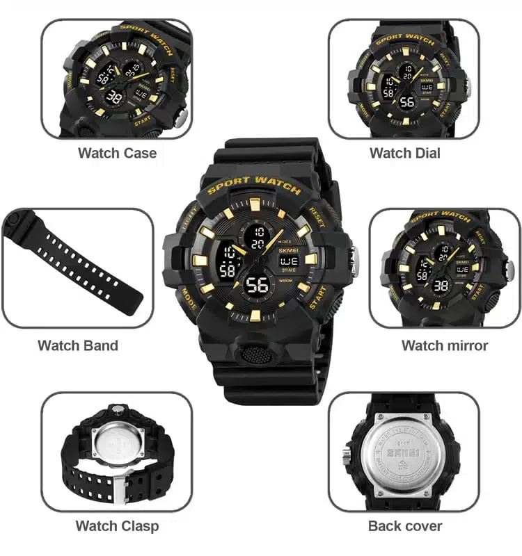 Montre de sport de mode pour hommes 3 temps Chrono-SKmei 2117