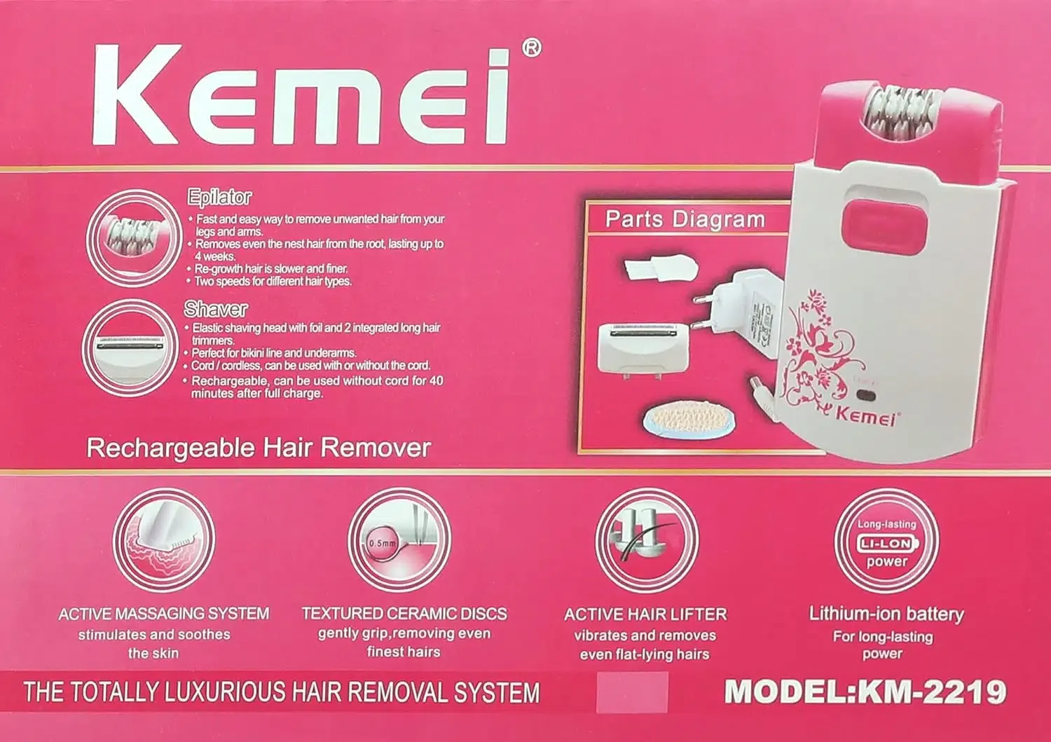 Système d’épilation et de rasage de luxe 2 en 1 Kemei KM 2219